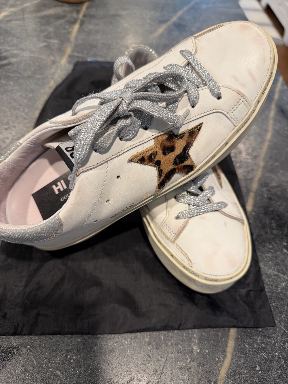 Golden Goose Hi Star white with silver metallic lace Sneakers